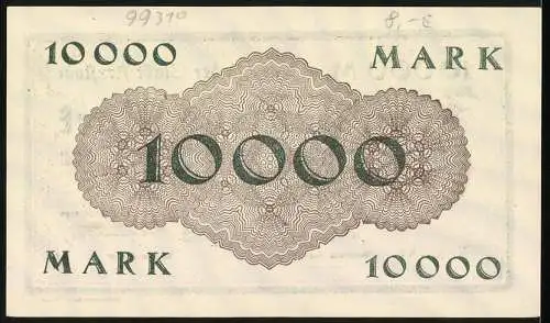 Notgeld Arnstadt, 1923, 10000 Mark, Serie A, Nr. 88175, Stadt Arnstadt, grün-braun, Rückseite Ornamentmuster