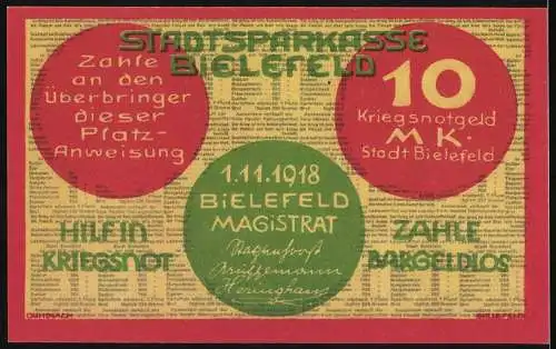 Notgeld Bielefeld 1919, 10 Mark, Ehret die Frauen mit Frauen beim Spinnen und Kind