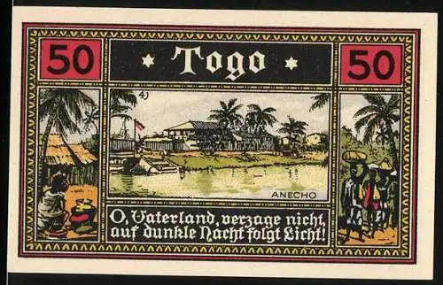 Notgeld Neustadt / Mecklenburg 1922, 50 Pfennig, Anecho, Afrika-Kolonie Togo, Szene und Storch mit Frosch