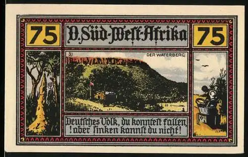 Notgeld Neustadt / Mecklenburg 1922, 75 Pfennig, Kolonie Deutsch-Südwest-Afrika, Waterberg