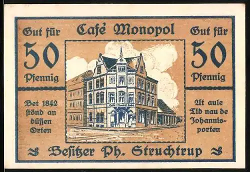 Notgeld Osnabrück 1921, 50 Pfennig, Café Monopol und Handwerkerbund Bundestag in Osnabrück