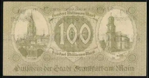 Notgeld Frankfurt am Main 1923, 100 Millionen Mark, Stadt Frankfurt am Main Gutschein 28. September 1923