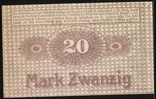 Notgeld Frankfurt a. M., 1918, 20 Mark, Frankfurter Maschinenbau-Akt.-Ges.