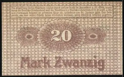 Notgeld Frankfurt 1918, 20 Mark, Frankfurter Maschinenbau-Akt.-Ges. vorm. Pokorny & Wittekind