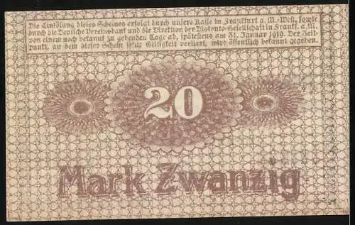 Notgeld Frankfurt a. M. 1918, 20 Mark, Frankfurter Maschinenbau-Akt.-Ges., Gutschein Nr. 7137, 1. November 1918