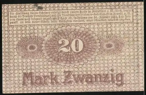 Notgeld Frankfurt am Main 1918, 20 Mark, Frankfurter Maschinenbau-Aktien-Gesellschaft Pokorny & Wittekind