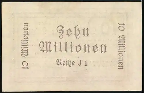 Notgeld Oberhausen 1923, 10 Millionen Mark, Gutschein über Zehn Millionen Mark, Reihe J1, gültig bis Dezember 1923