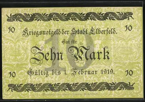 Notgeld Elberfeld, 1918, 10 Mark, Kriegsnotgeld der Stadt Elberfeld, Gültig bis 1. Februar 1919