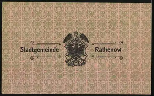 Notgeld Rathenow, 1918, 5 Mark, Interims-Kassenschein der Stadt Rathenow mit Wappen und Seriennummer