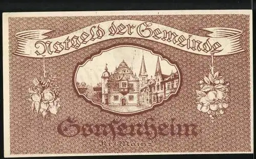 Notgeld Gonsenheim, 1923, 1 Million Mark, Gebäude und Wappen, Seriennummer 22305