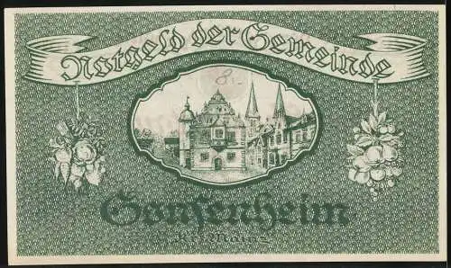 Notgeld Gonsenheim, 1923, 500000 Mark, grün und rot, Darstellung von Gebäuden und Obstbündeln