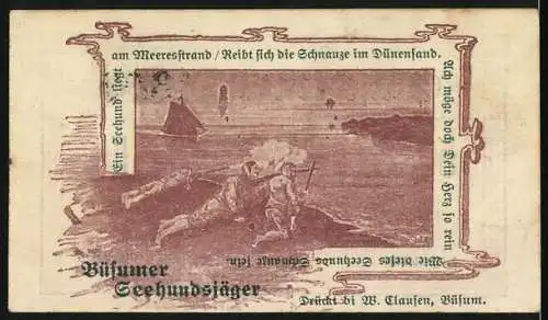 Notgeld Büsum, 1921, 50 Pfennig, Gutschein Nr. 4310, Nordseebad Büsum, Büsum Seehundsjäger-Szene