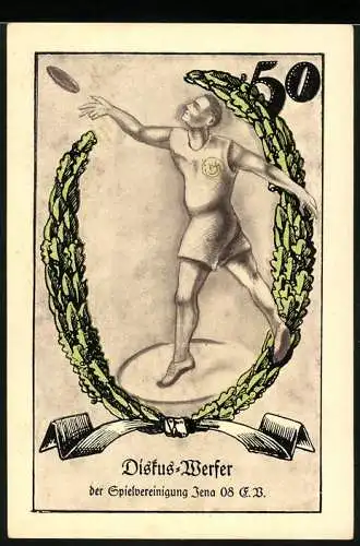 Notgeld Jena 1921, 50 Pfennig, Diskus-Werfer der Spielvereinigung Jena 08 E.V
