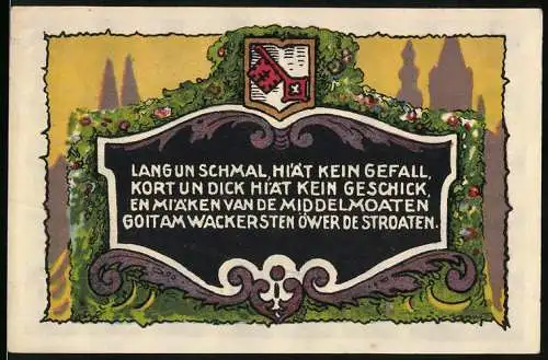 Notgeld Soest, 1922, 50 Pfennig, Hansa-Kaffee Gutschein mit Haus und Blumenmädchen Illustrationen