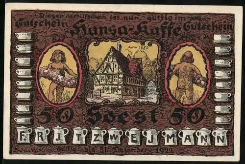 Notgeld Soest 1922, 50 Pfennig, Hansa-Kaffee, Soester Meister Heinrich Aldegrever