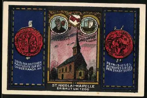 Notgeld Soest, 1920, 50 Pfennig, St. Nicolai-Kapelle und Hansa-Kaffee-Gutschein, Fritz Weijmann