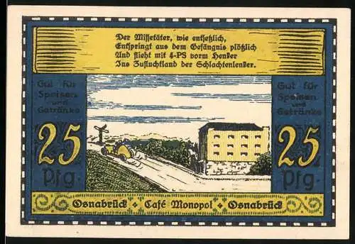 Notgeld Osnabrück, 1921, 25 Pfennig, Café Monopol, gültig für Speisen und Getränke bis 1. Oktober 1921