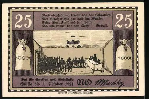 Notgeld Osnabrück, 1921, 25 Pfennig, Café Monopol, gültig für Speisen und Getränke bis 1. Oktober 1921