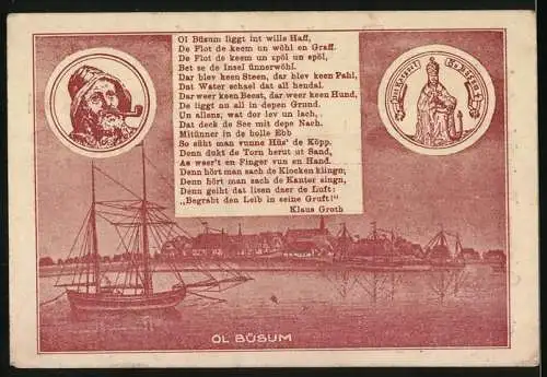 Notgeld Büsum, 1923, 50 Pfennig, Kur-Hotel Stadt Hamburg Gutschein mit Hafenansicht und Gedicht