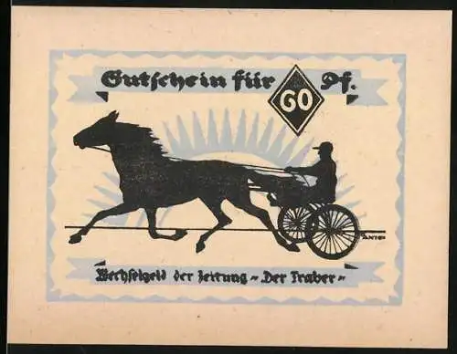 Notgeld Hamburg 1921, 60 Pfennig, Pferd und Kutsche, Zeitung Drei Türme Verlag, Rückseite Text