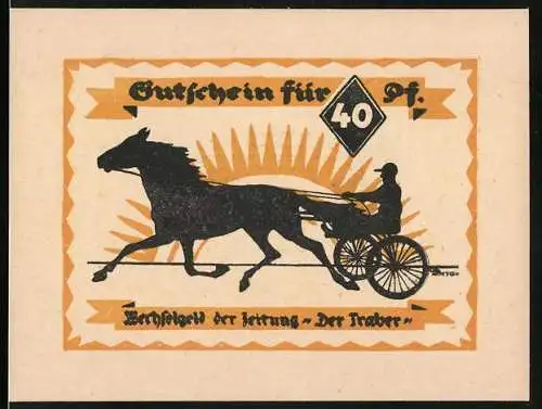 Notgeld Hamburg 1921, 40 Pf, Gutschein der Zeitung Der Traber mit Pferd und Wagen