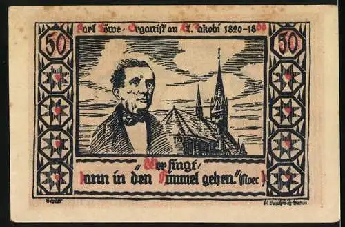 Notgeld Stettin 1922, 50 Pfennig, Schiff und Karl Löwe Abbildung