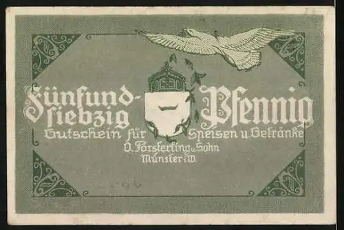 Notgeld Münster i.W., 75 Pfennig, Gutschein Nr. 9342, Hotel und Kaffee Kaiserhof, Vorderseite mit Mann