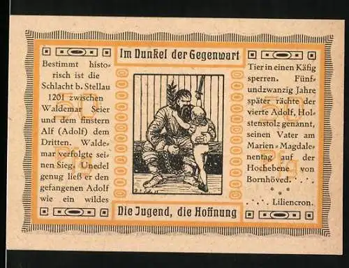 Notgeld Stellau, 1921, 50 Pfennig, Im Dunkel der Gegenwart Die Jugend die Hoffnung, Kirche und Heilige