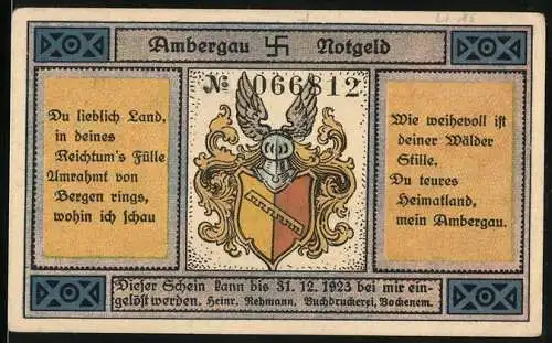 Notgeld Bockenem / Ambergau, 1923, 75 Pfennig, Burgruine und Aussichtsturm Wohldenberg, Swastika