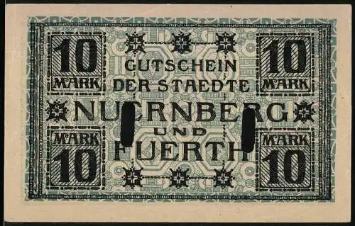 Notgeld Nürnberg - Fürth, 1918, 10 Mark, Gutschein der Städte Nürnberg und Fürth, Serie VIII, Nr. 83999