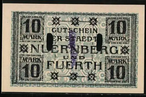 Notgeld Nürnberg - Fürth 1918, 10 Mark, Gutschein der Städte Nürnberg und Fürth, Serie X, Nr. 11923