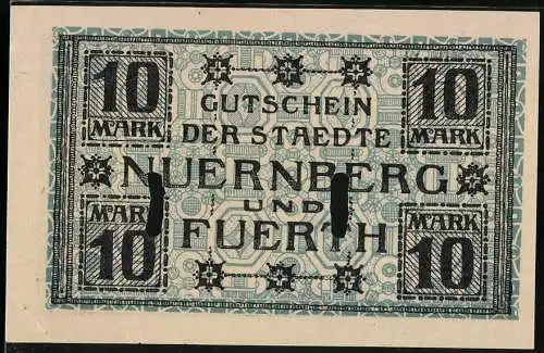 Notgeld Nürnberg - Fürth 1918, 10 Mark, Gutschein der Städte Nürnberg und Fürth, Serie VIII, Nr. 12347