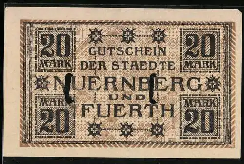 Notgeld Nürnberg - Fürth, 1918, 20 Mark, Gutschein der Städte Nürnberg und Fürth, Seriennummer 543045