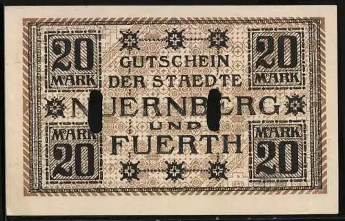 Notgeld Nürnberg - Fürth, 1918, 20 Mark, Gutschein der Städte Nürnberg und Fürth, Seriennummer 542566