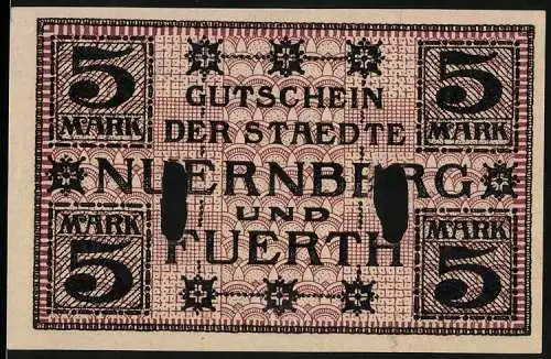 Notgeld Nürnberg - Fürth, 1918, 5 Mark, Gutschein der Städte Nürnberg und Fürth, Serie XXII, Nr. 66375