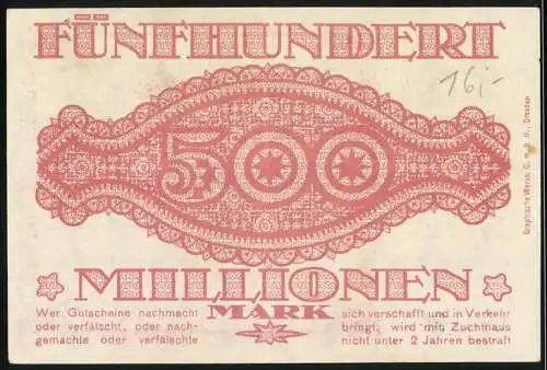 Notgeld Dresden 1923, 500 Millionen Mark, Bezirksverband der Amtshauptmannschaft Dresden-Altstadt, 15. Oktober 1923