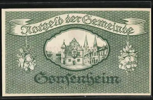 Notgeld Gonsenheim 1923, 500000 Mark, grüne und rote Schrift, Wappen und Gebäudeabbildung