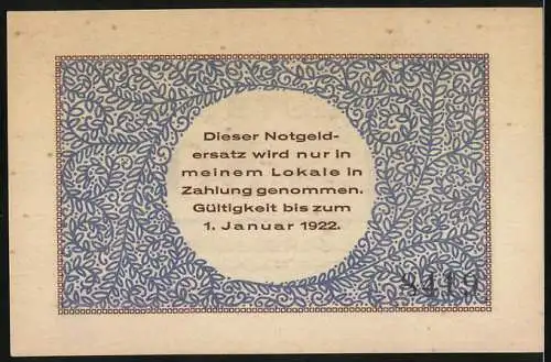 Notgeld Lockstedter Lager 1922, 50 Pfennig, Gutschein vom Kasino Emil Pachov, Gültigkeit bis 1. Januar 1922