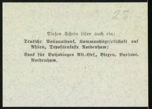 Notgeld Einswarden, 1918, 5 Mark, Friedrichswerft und Einlösehinweis