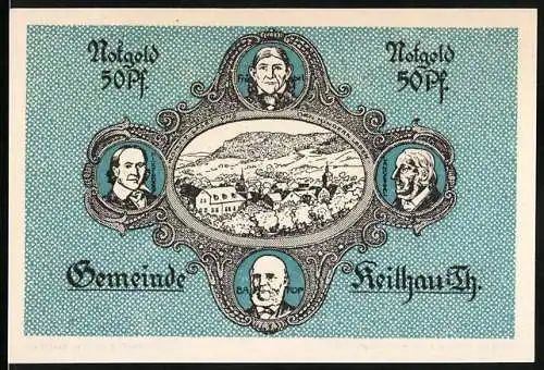 Notgeld Keilhau 1921, 50 Pfennig, Porträts von Persönlichkeiten und Dorfszene
