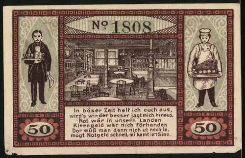 Notgeld Kiel, 50 Pfennig, Franz Maedicke`s Hotel und Siechen-Spezialausschank, 1920