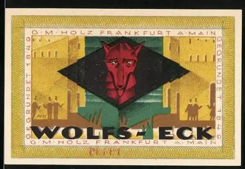 Notgeld Frankfurt am Main 1921, 50 Pfennig, Gutschein der Firma G.M. Holz Tabakfabrikate, Wolfs-Eck Design