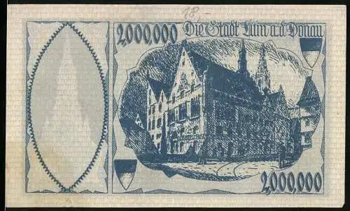 Notgeld Ulm, 1923, Zwei Millionen Mark, Stadtansicht und Ulmer Münster