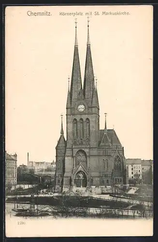 AK Chemnitz, Körnerplatz mit St. Markuskirche