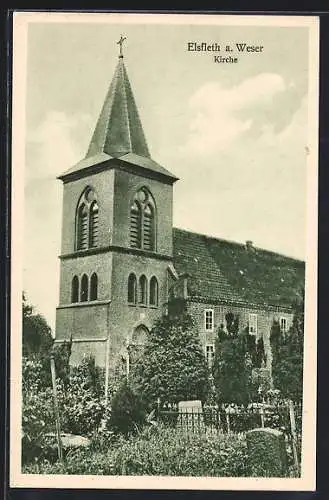 AK Elsfleth a. Weser, Kirche mit Friedhof