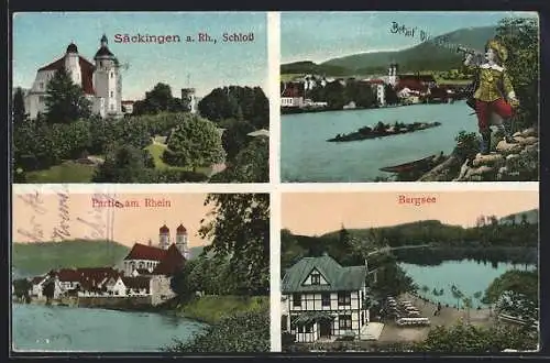 AK Bad Säckingen, Schloss, Partie am Rhein, Bergsee