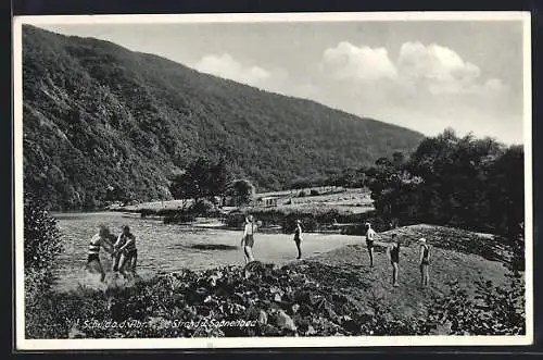 AK Schuld a. d. Ahr, Hotel zum Ahral, Bes. Theisen-Stahl, Strand und Sonnenbad