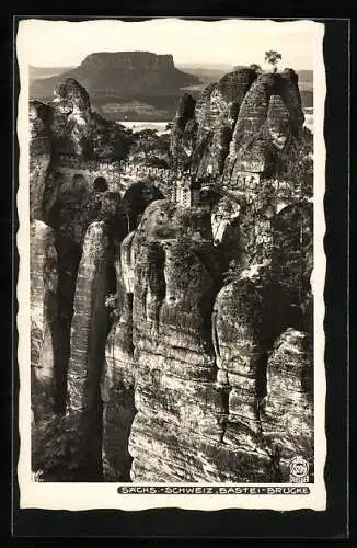 Foto-AK Walter Hahn, Dresden, Nr. 3208: Bastei-Brücke mit Lilienstein