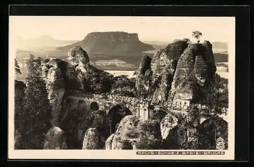 Foto-AK Walter Hahn, Dresden, Nr. 3207: Bastei-Brücke aus der Vogelschau