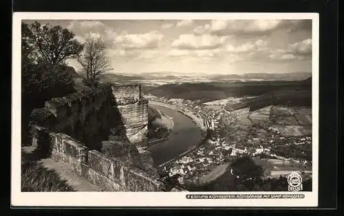 AK Königstein / Sächs. Schweiz, Festung, Königsnase, Blick auf Ort